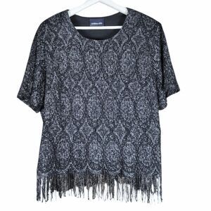Vintage Addition Elle Sparkly Fringe Trim Knitted Top